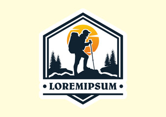 vector illustration of a man walking in mountain