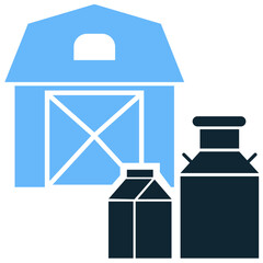 Dairy farming icon vector depicting milk production and livestock. Great for illustrating dairy products, cow-related agriculture, and sustainable animal husbandry practices.