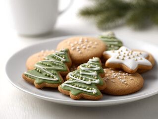 A Plate of Christmas Tree Cookies Isolated on a white Background or transparent, png cut out 35313889 1