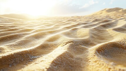 A tranquil view of sandy dunes with delicate ripples shimmering under bright sunlight, showcasing the beauty and serenity of the desert landscape.