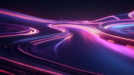 Abstract Colorful Light Trails on Dark Background Creating a Futuristic Digital Landscape