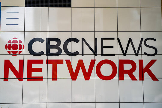 Signage view of CBC News Network building in Toronto. Toronto, Canada - June 15, 2025.