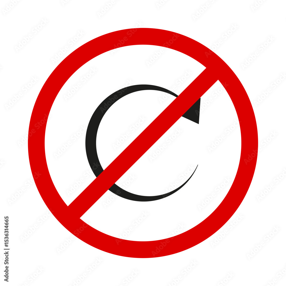 Poster no u turn. red circle symbol. clockwise loop blocked. vector road icon.