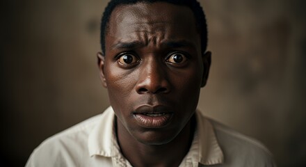 Fearful Expression: Close-up Portrait of a Man