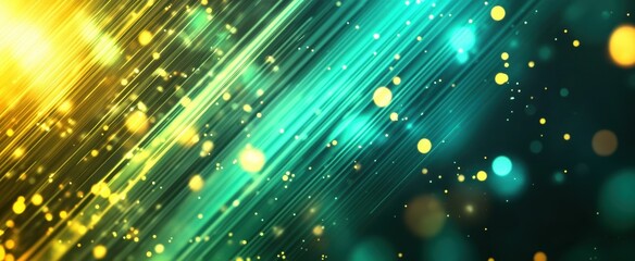 Obraz premium Abstract Light Background with Bokeh Effect and Colorful Rays in Gold and Teal for Creative Designs