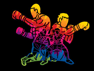 Graffiti Boxing Sport Group of Boxer Ultimate Fighter Mix Action Muay Thai Cartoon Graphic Vector