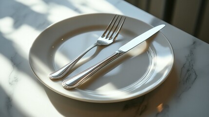 Elegant Table Setting: Plate, Fork, Knife