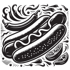 Black Hot Dog Silhouette Vector, High Quality Illustration on White Background