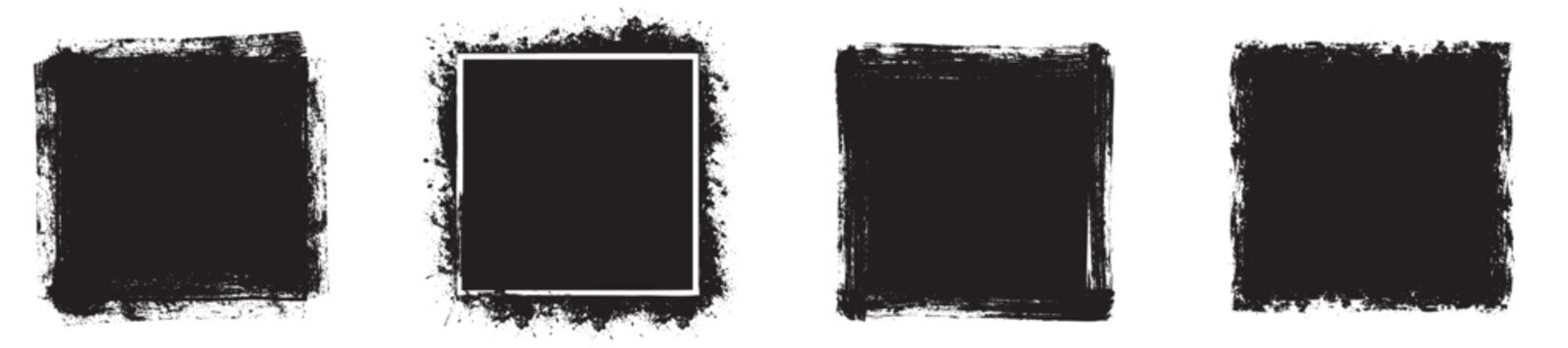 Abstract textured square black ink strokes element