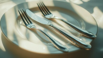 Elegant Silverware on White Plate