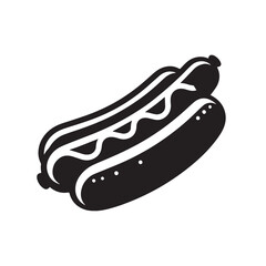 Black Hot Dog Silhouette Vector, High Quality Illustration on White Background