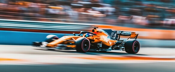 Dynamic Racing Car in Motion with Blurred Background at a Grand Prix Event on a Sunny Day