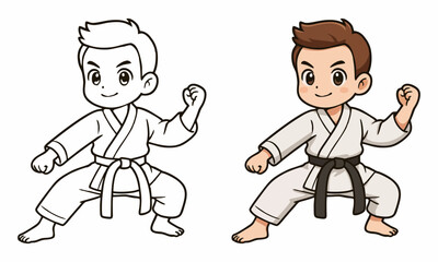 Cute boy karate coloring page for kids