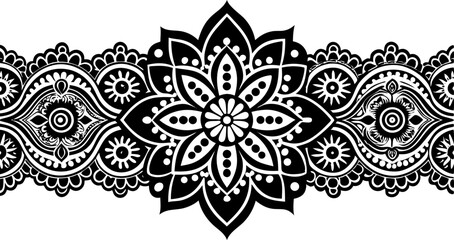 Intricate Seamless Henna Mehndi Ornament Border in Golden Tones on Black Background