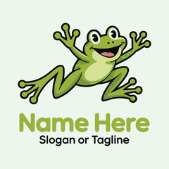 Happy jumping frog cartoon character logo design