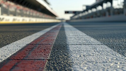 A close-up view of an empty F1 track, focusing on the grid lines and asphalt surface. This image captures the essence of racing and the thrill of competition.