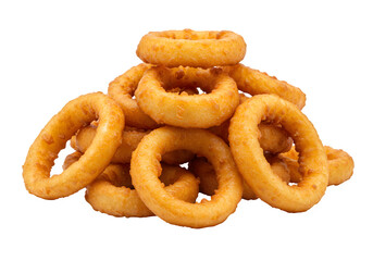 A pile of fried onion rings isolated on white or transparent background. PNG
