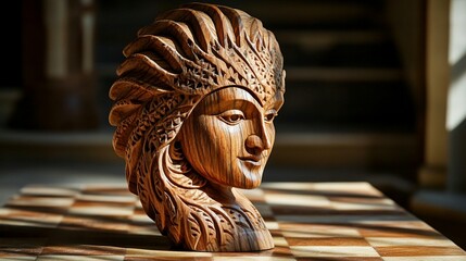Intricate Wooden Head Sculpture