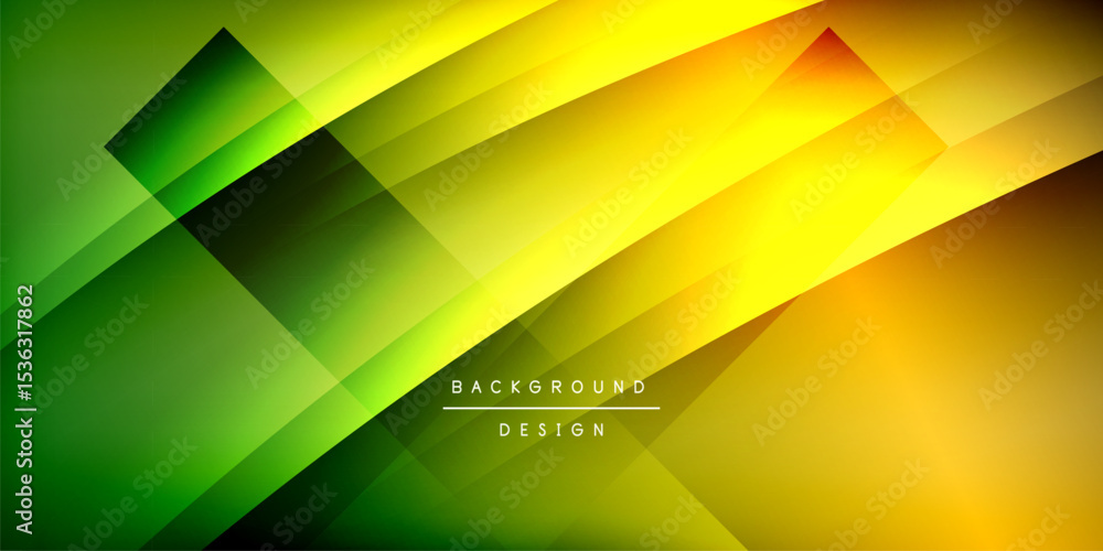 Poster abstract geometric design. vibrant green, yellow gradients blend into dark background. modern, dynam
