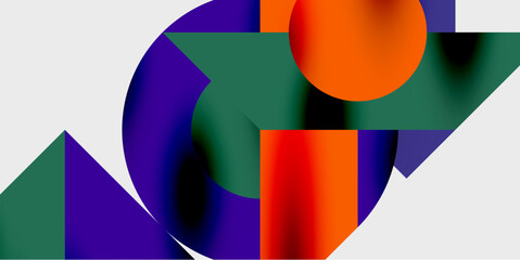 Obraz premium Abstract geometric shapes overlap, creating vibrant color gradients. Composition features bold contrasts, modern design elements.