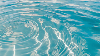 Fototapeta premium Close-up water texture with soft ripples and shimmering light. Full-frame aquatic background with relaxing summer tone.