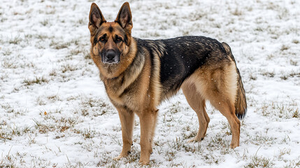 german shepherd dog on the snow