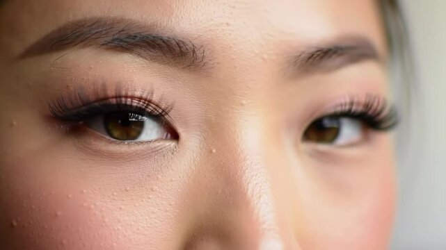 Close-up of woman's eyes with defined eyebrows and eyelashes