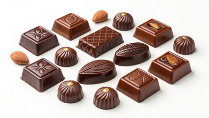 Obraz premium World chocolate day with pieces of chocolate on white background cocoa dessert