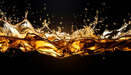 Detailed close-up front view of gold foam and gold water motion on a black background.