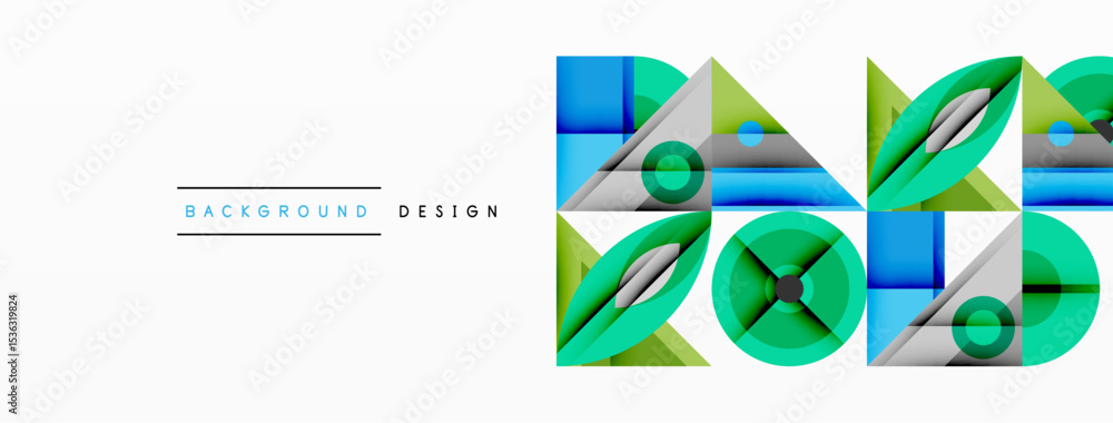 Leinwandbilder Abstract geometric pattern. Green, blue shapes overlap creating dynamic visual effect. Clean design suitable for backgrounds.