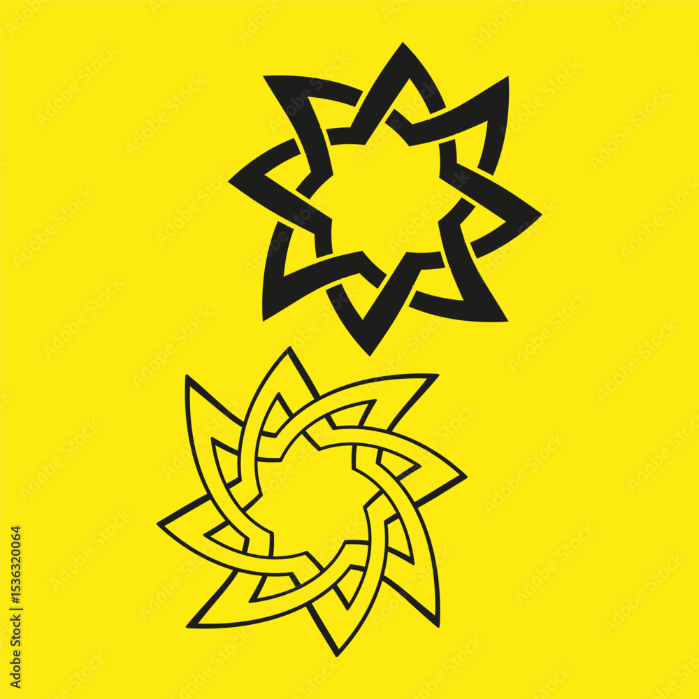 Poster black stars symbol. yellow background shape. abstract geometry figure. vector element.