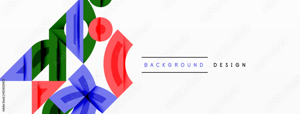 Poster abstract geometric shapes, vibrant colors, minimalist design. background features overlapping forms,