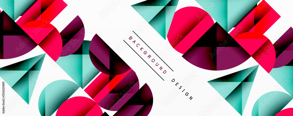 Poster Abstract geometric pattern. Pink, turquoise shapes overlap creating dynamic visual effect. Lines add structure, modern aesthetic.