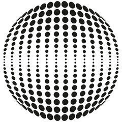 Dot sphere shape. Abstract halftone form. Vector 3D illusion. Monochrome visual pattern.