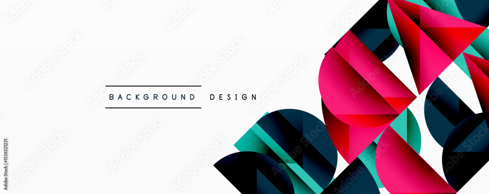 Aufkleber Abstract geometric shapes overlap, creating vibrant colorful design. Minimalist text reads background design. Clean white space dominates image.