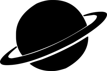 Black silhouette of a planet with a ring system, likely Saturn, in a simple, solid graphic style.