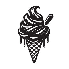 Black Ice Cream Silhouette Vector, High Quality Illustration on White Background