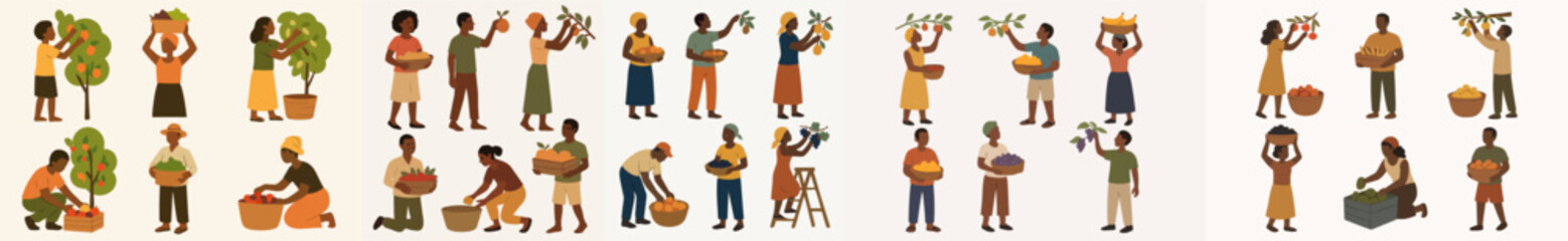 Vector Set African people harvest fruits  © Pandaman1102