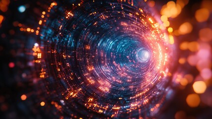 Fototapeta premium Abstract Digital Sci-Fi Tunnel with Glowing Light and Data Stream Effect