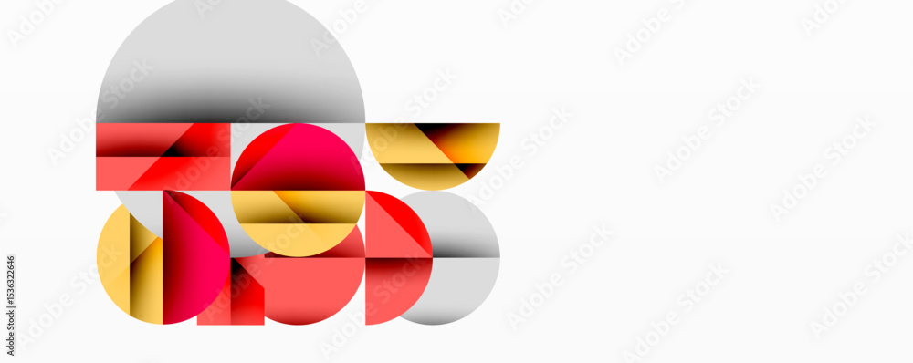 Poster abstract geometric composition. red, gray, yellow shapes overlap creating dynamic visual effect. min