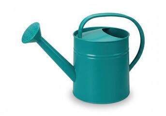 Turquoise watering can for gardening on a plain background