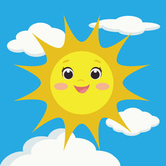 Cute sun and clouds vector cartoon illustration