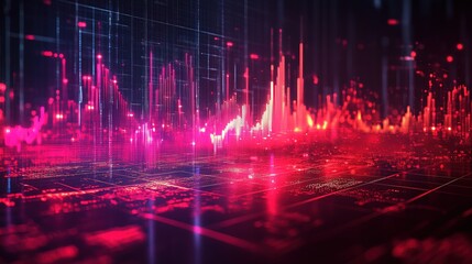 Abstract Glowing Financial Chart Graph with Grid Lines and Data Points