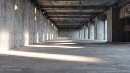 Concrete Tunnel of Light: An imposing concrete tunnel stretches into the distance, with shafts of light creating a striking play of shadow and depth.