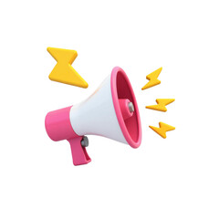 Red 3D rendered megaphone or bullhorn on a white background, symbolizing loud communication and public announcements
