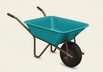 Illustration of a blue wheelbarrow with brown handles