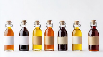 Collection of Craft Drink Bottles with Unique Labels, Displayed Against a Clean White Backdrop 