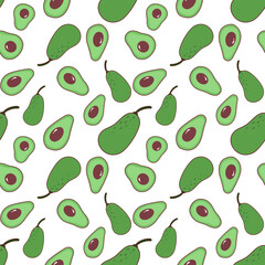 Cute Avocado Seamless Pattern on White Background