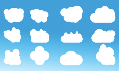 Various Cloud Shapes in a Bright Blue Sky and cloud shape icons set