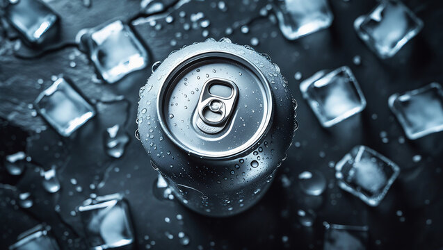 Drink can mockup with condensation and ice for branding use. Great for refreshing product concepts, summer campaigns, and marketing visuals.